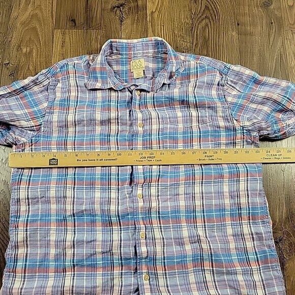 Jos A Bank Shirt Mens Large 100% Linen Plaid Button Up Short Sleeve Colorful - Picture 4 of 7